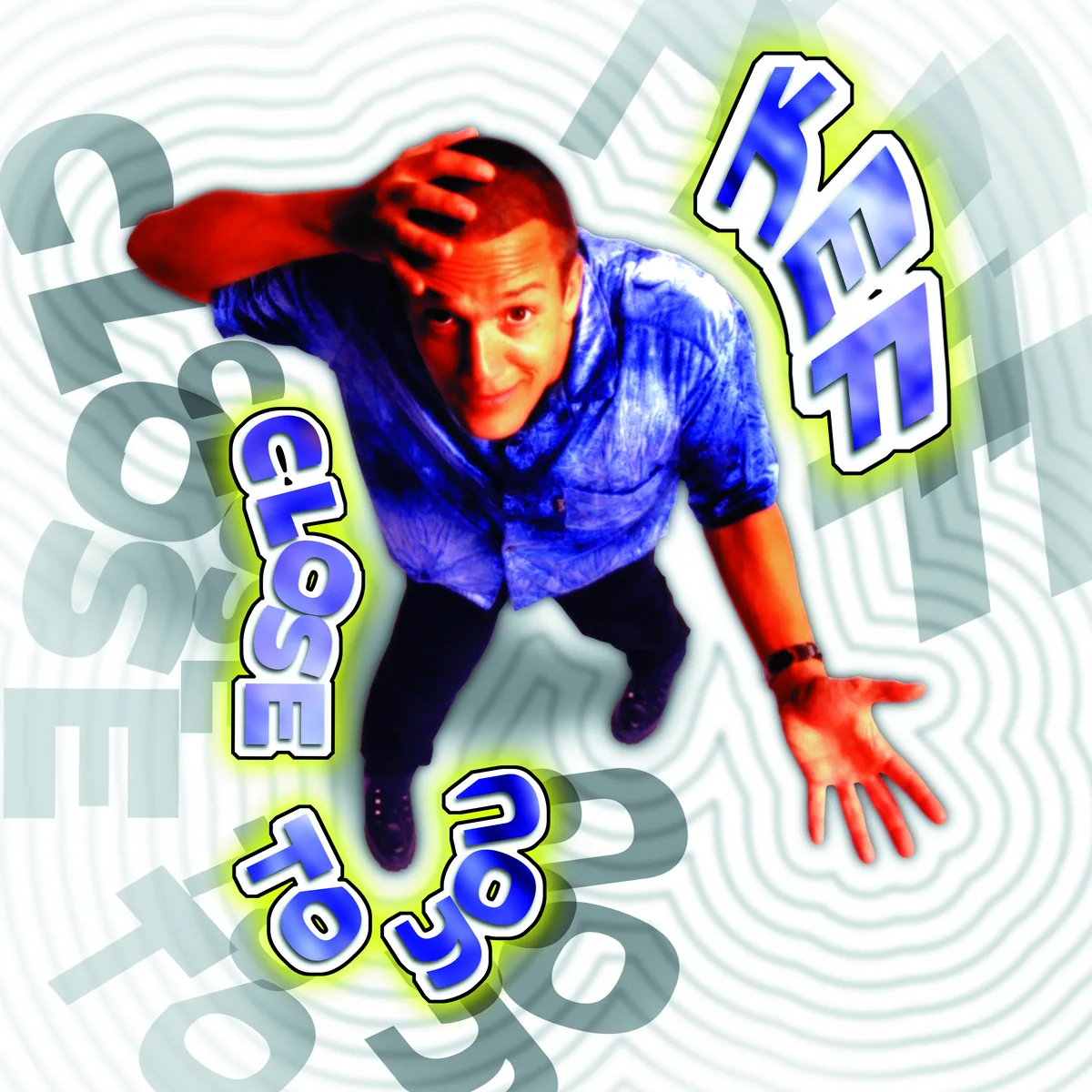 Close To You single cover: Kef in a blue shirt photographed from above, hand on his head, inside swirling contour lines
