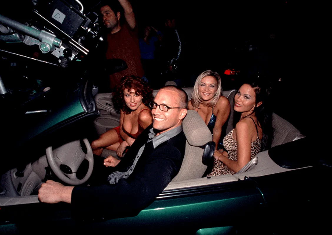 Night shoot: Kef in a convertible with cast members